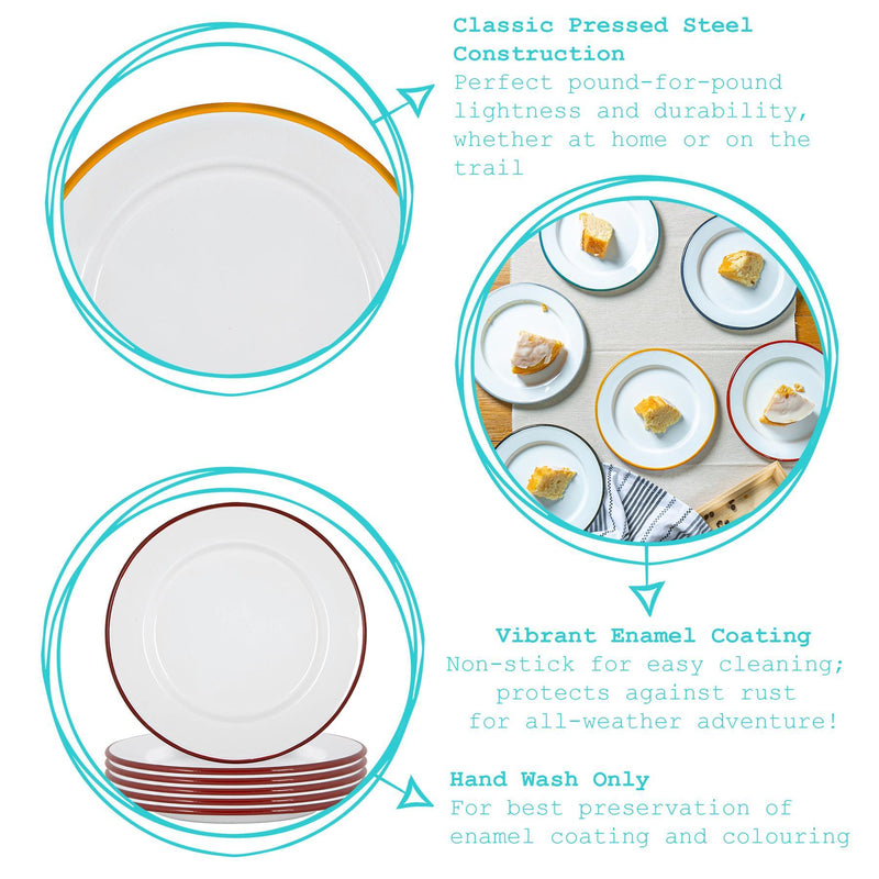 Argon Tableware White Enamel Dinner Plate - 25.5cm - Red