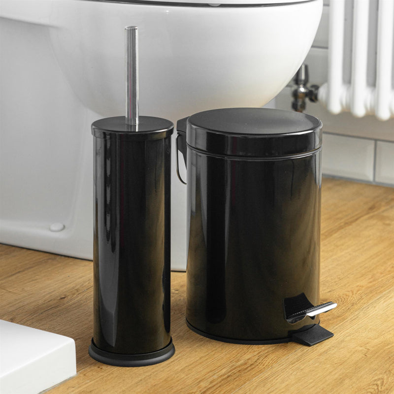 Harbour Housewares Bathroom Toilet Brush & Holder Set - Black