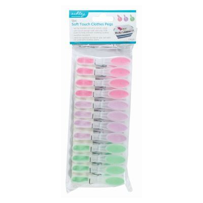 Multi Plastic Soft Touch Clothes Pegs - Pack of 12 - By Ashley
