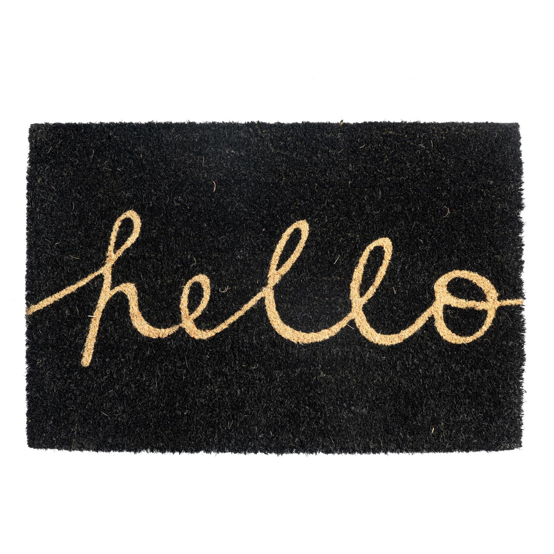 Nicola Spring Non-Slip Coir Door Mat - 60 x 40cm - Hello (Black)