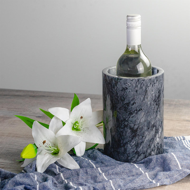 Argon Tableware Marble Wine Bottle Cooler in Black with Turkish Tea Towel