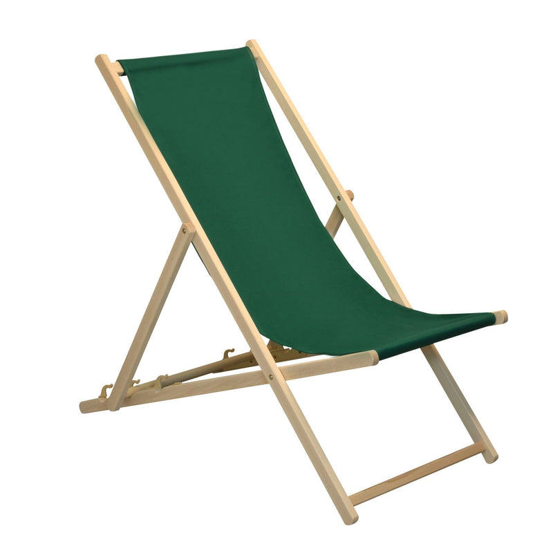 Ideal for the garden - The Harbour Housewares Beach Deck Chair - Green with Beech Wood Frame