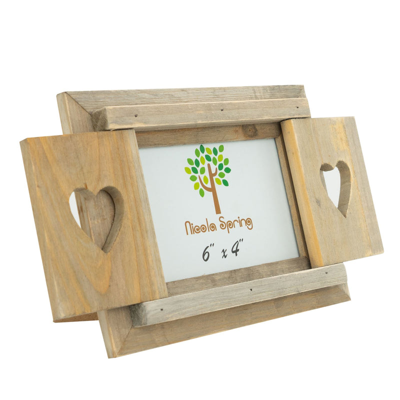Nicola Spring Wooden Heart Shutter Freestanding Picture Frame - 6x4 - Natural