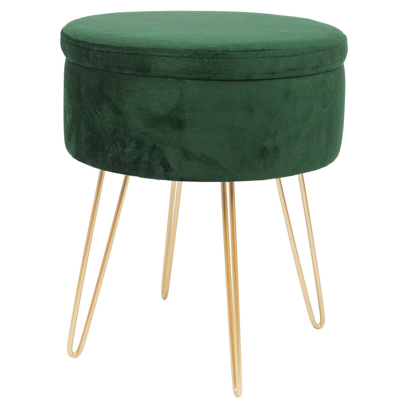 Green H45 x D36cm Round Velvet Storage Footstool - By Harbour Housewares