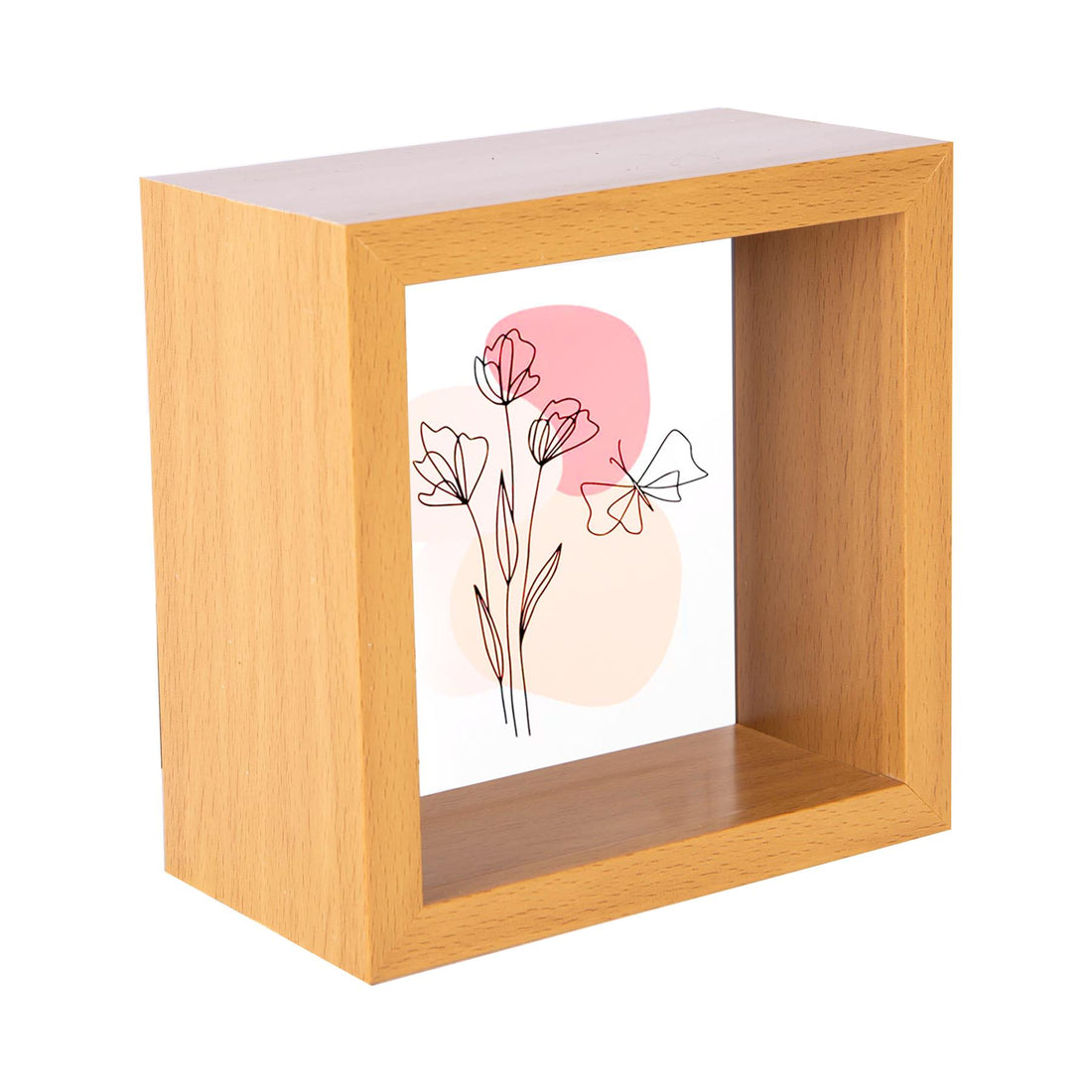 3D Deep Box Photo Frame - 4 x 4" - Light Wood