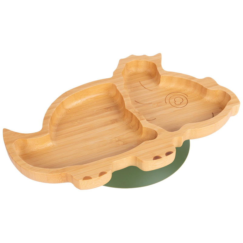 Olive Green Dinosaur Bamboo Suction Plate - By Tiny Dining