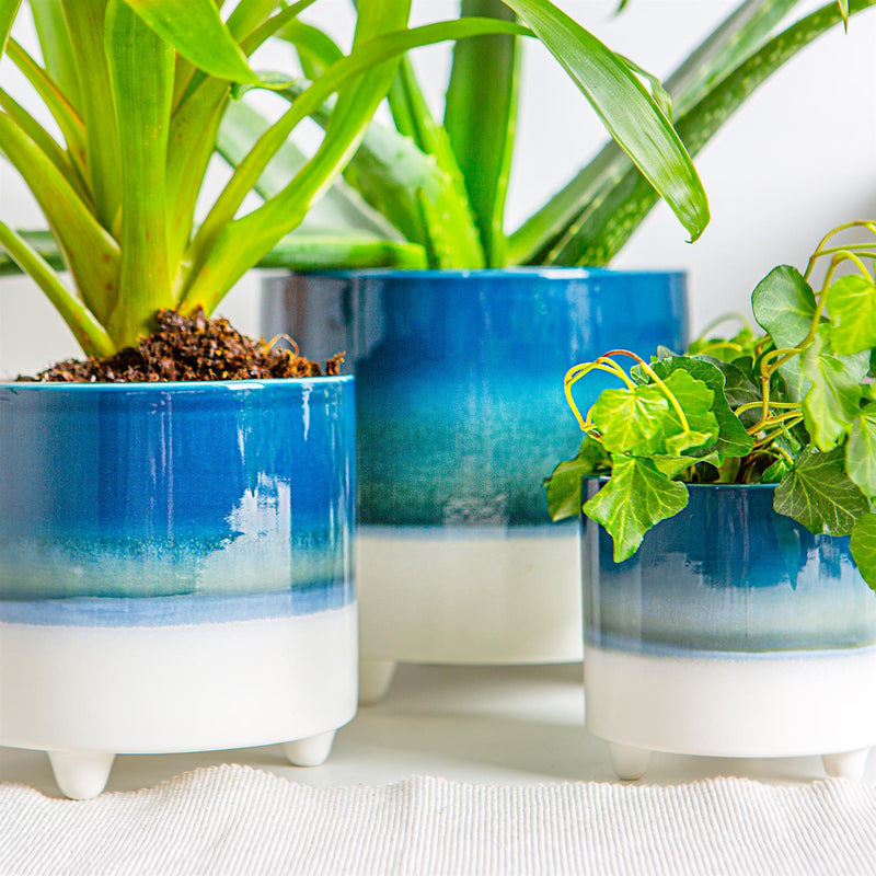 10.5cm Reactive Glaze Footed Plant Pot - by Nicola Spring
