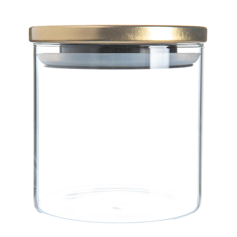 Argon Tableware Glass Storage Jar with Metal Lid - 550ml - Gold