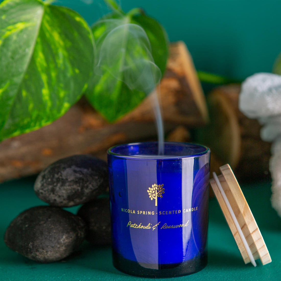 130g Patchouli & Rosewood Soy Wax Scented Candle - by Nicola Spring