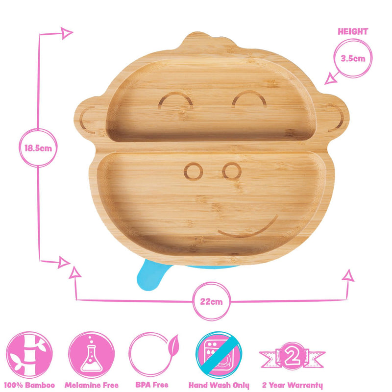 Pastel Pink Monkey Bamboo Suction Plate - By Tiny Dining