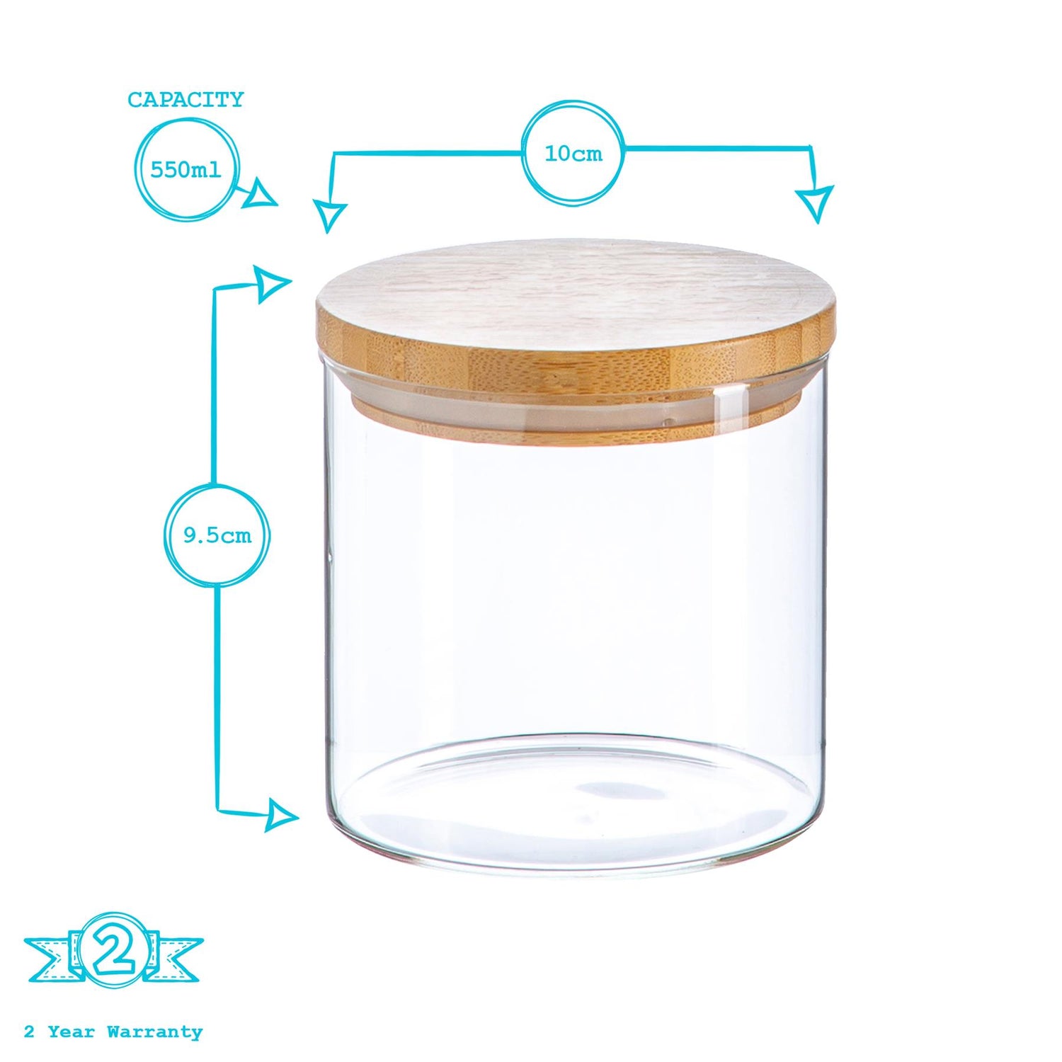 Scandi Glass Storage Jar with Wooden Lid - 550ml