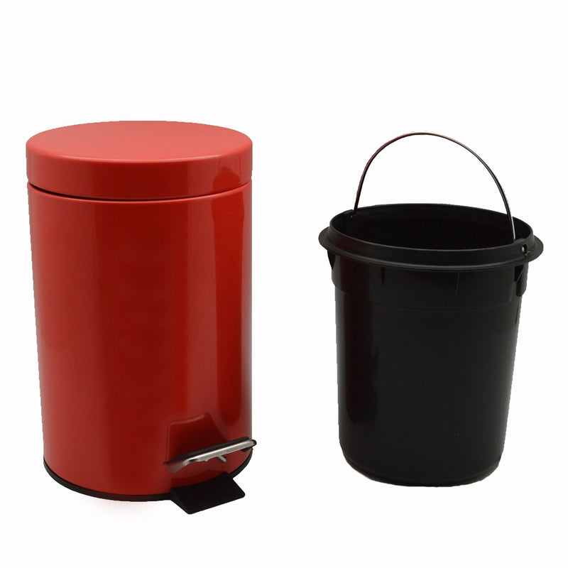 Harbour Housewares Bathroom Pedal Bin With Inner Bucket - Red - 3L