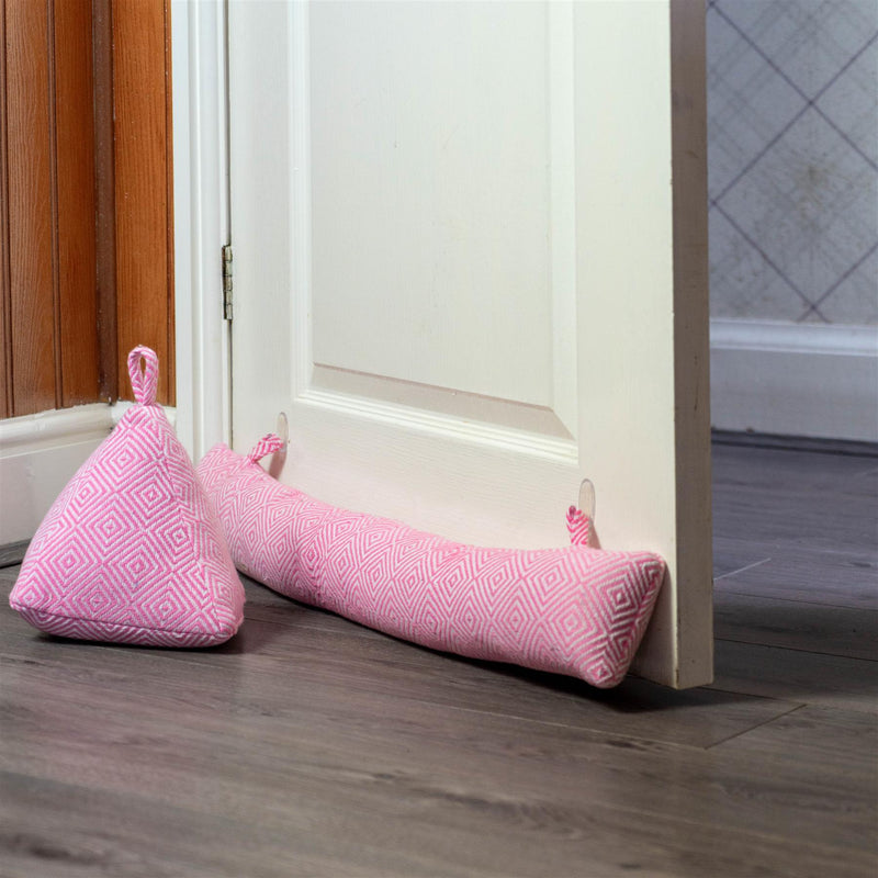Nicola Spring Decorative Door Stop Pink 20cm Interior Door Lifestyle with Matching Draught Excluder