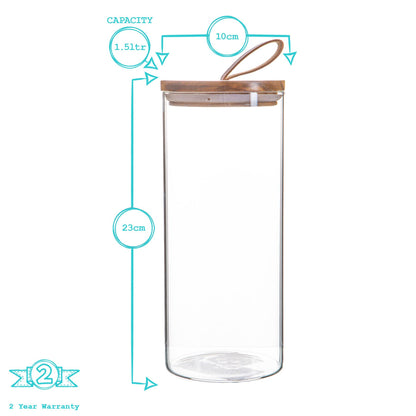 Glass Storage Jar with Wooden Lid - Leather Loop - 1.5 Litre