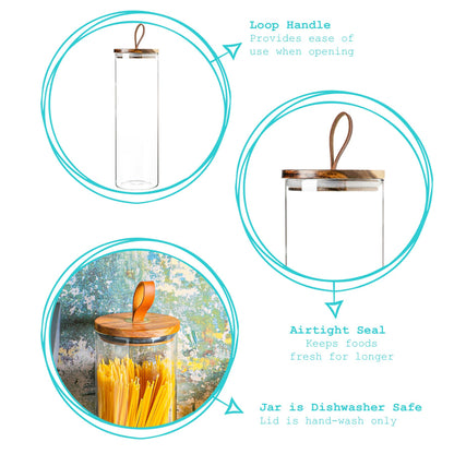 Glass Storage Jar with Wooden Lid - Leather Loop - 2 Litre