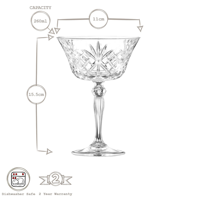 260ml Melodia Glass Champagne Saucer - By RCR Crystal