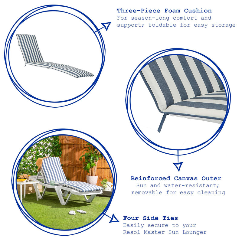 Harbour Housewares Master Sun Lounger Cushions - Navy Stripe