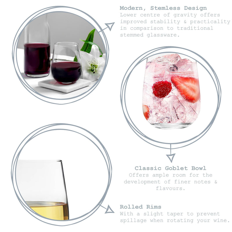 Argon Tableware 6pc Corto Stemless Wine Glasses Set 360ml Key Features