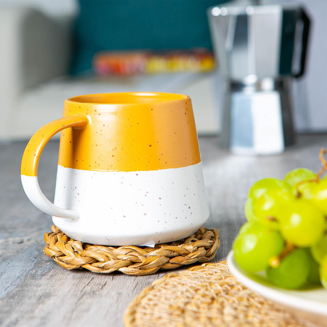 Dipped Flecked Stoneware Belly Coffee Mug - 370ml - Mustard