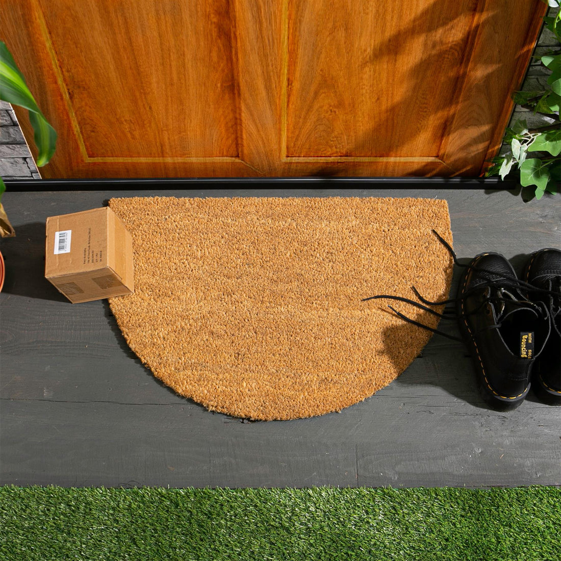 Coir Half Moon Door Mat - 60 x 40cm - Plain