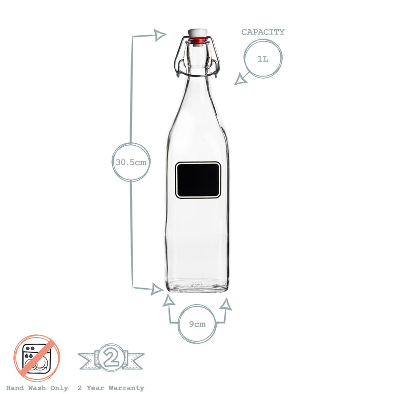 Bormioli Rocco Lavagna Glass Swing Top Bottle with Chalkboard Label - 1L
