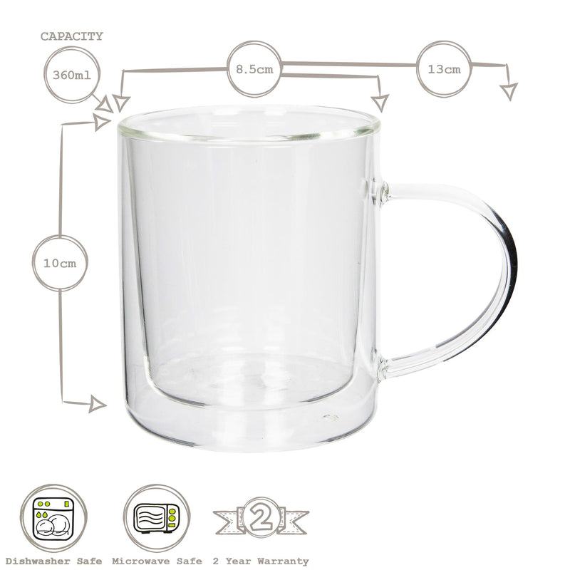 360ml Double-Walled Glass Mug - By Rink Drink