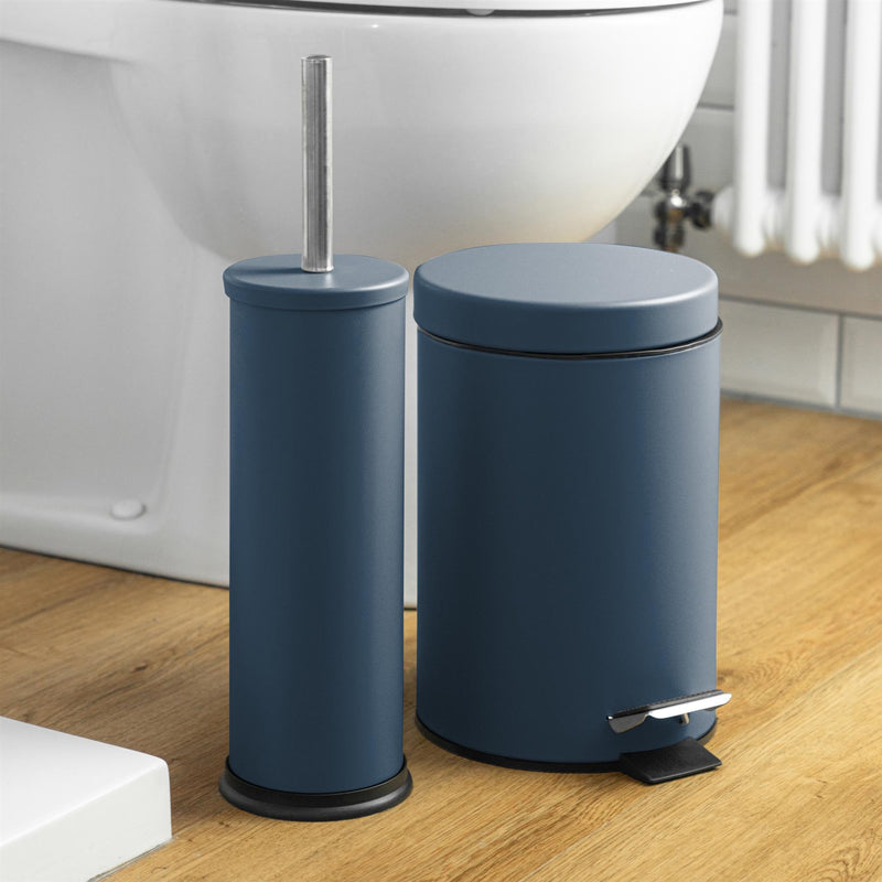 Harbour Housewares Steel Bathroom Toilet Brush & Holder - Blue Matt