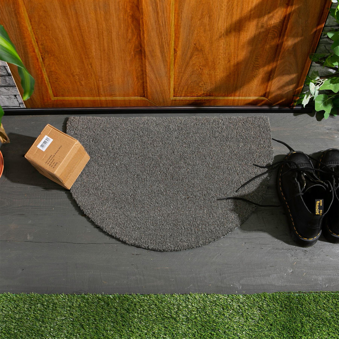 Coir Half Moon Door Mat - 60 x 40cm - Grey