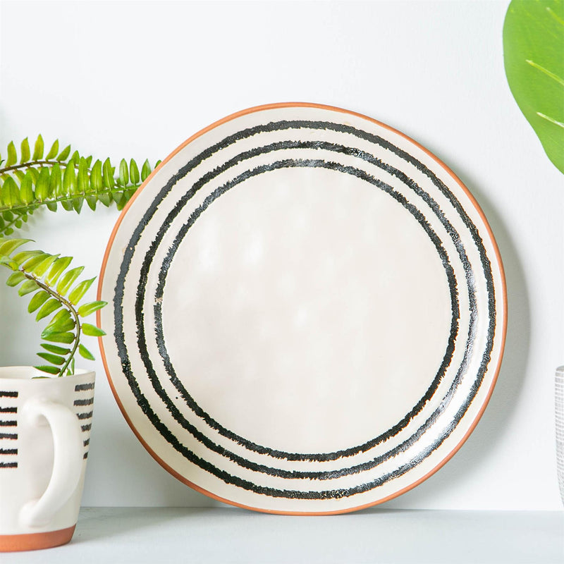Nicola Spring Ceramic Stripe Rim Dinner Plate - 26cm - Monochrome