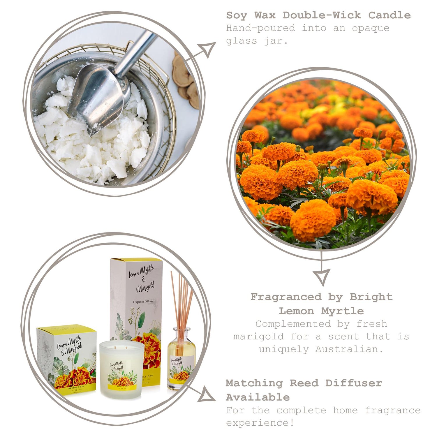 300g Lemon Myrtle &amp; Marigold Bath &amp; Body Soy Wax Scented Candle
