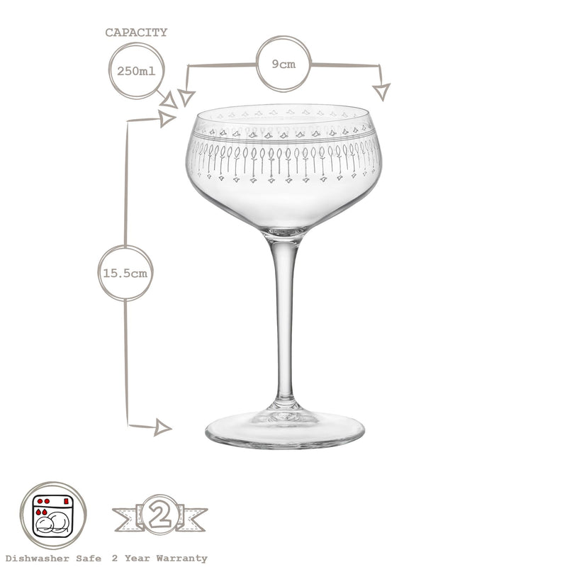 Art Deco 250ml Bartender Novecento Cocktail Glass - By Bormioli Rocco