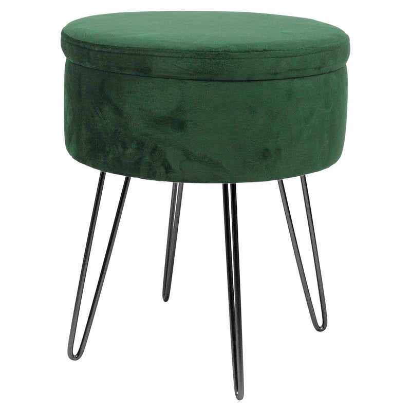 Green H45 x D36cm Round Velvet Storage Footstool - By Harbour Housewares