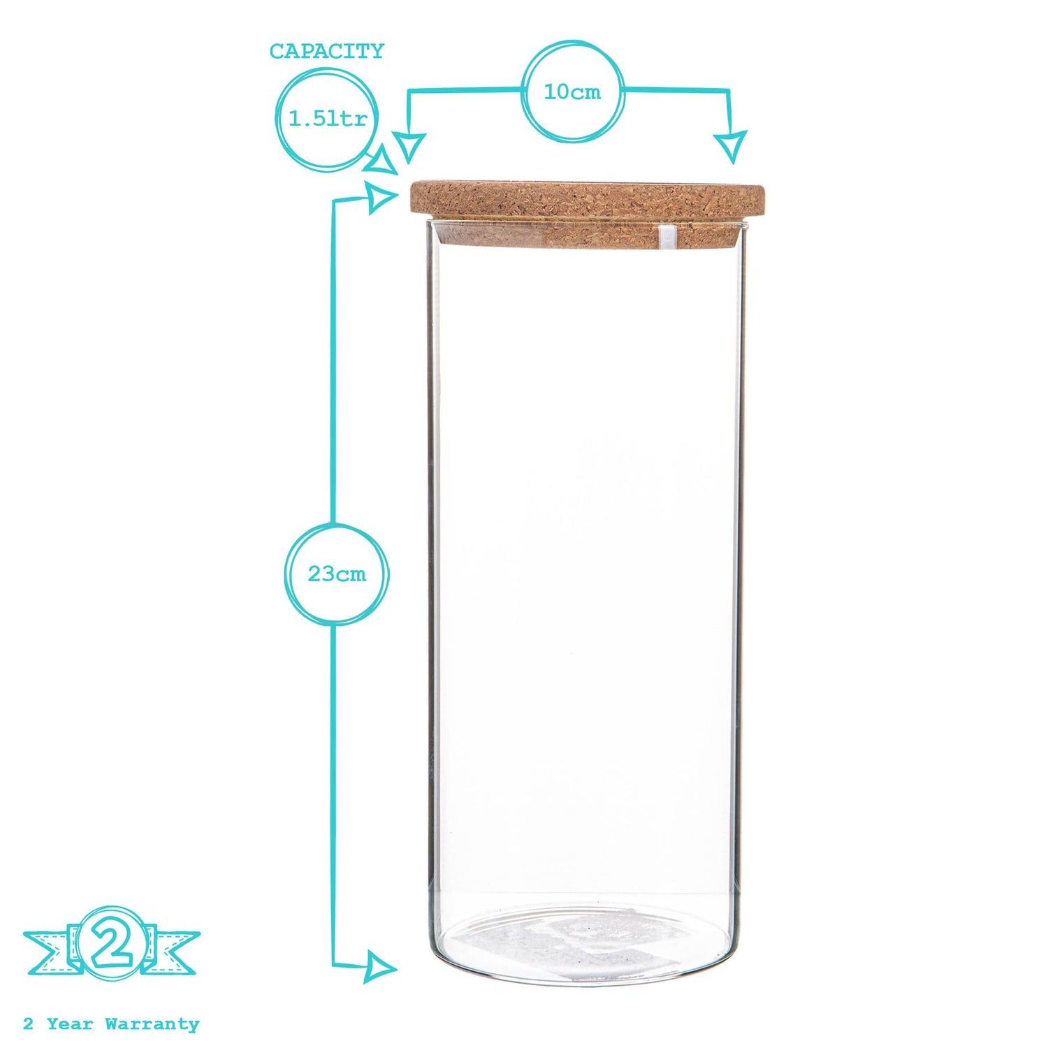 Glass Storage Jar with Cork Lid - 1.5 Litre
