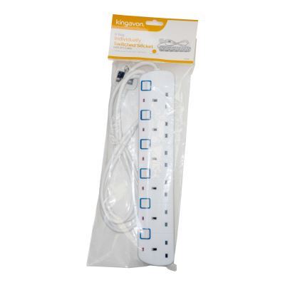 6-Way Individually Switched Extension Lead with 2m Cable - By Kingavon