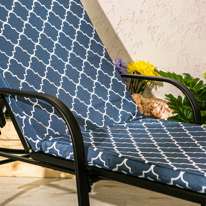 Harbour Housewares Sussex Sun Lounger Cushion - Navy Moroccan