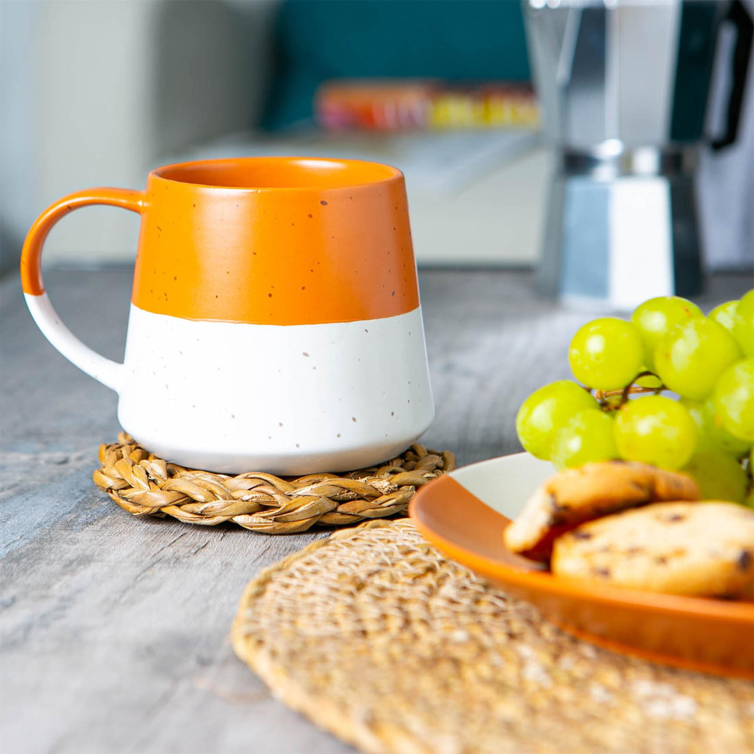 Dipped Flecked Stoneware Belly Coffee Mug - 370ml - Burnt Orange
