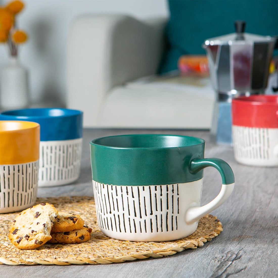 Dipped Dash Stoneware Coffee Mug - 450ml - Sage