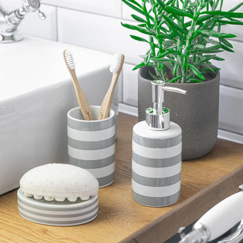 Harbour Housewares Ceramic Soap Saver Dish - Grey Stripe