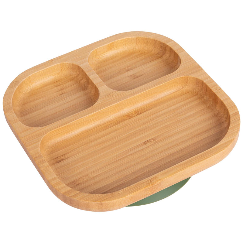 Olive Green Divided Bamboo Suction Plate - By Tiny Dining
