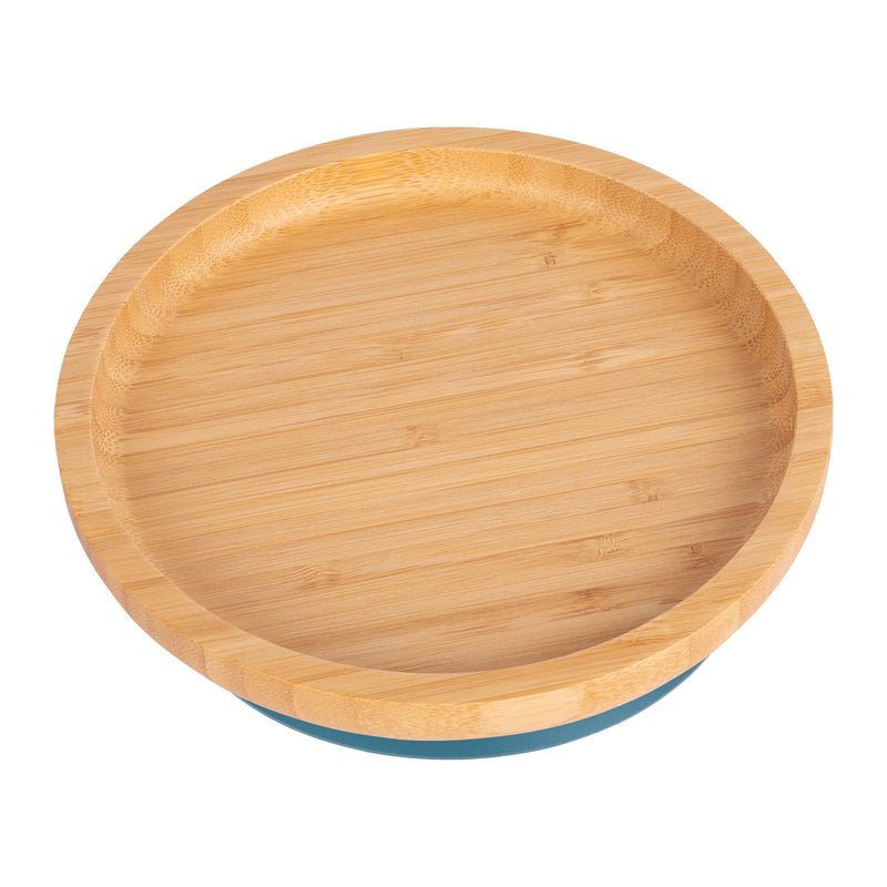 Navy Blue Round Bamboo Suction Plate - By Tiny Dining