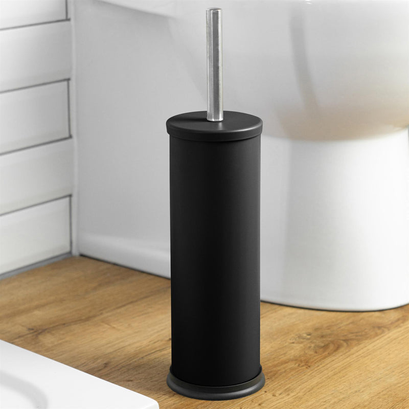 Harbour Housewares Steel Bathroom Toilet Brush & Holder - Black Matt