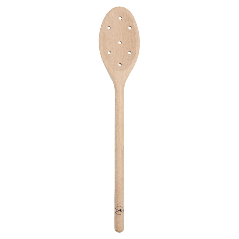 30cm FSC Beech Wooden Spoon with Holes - Brown - By T&G