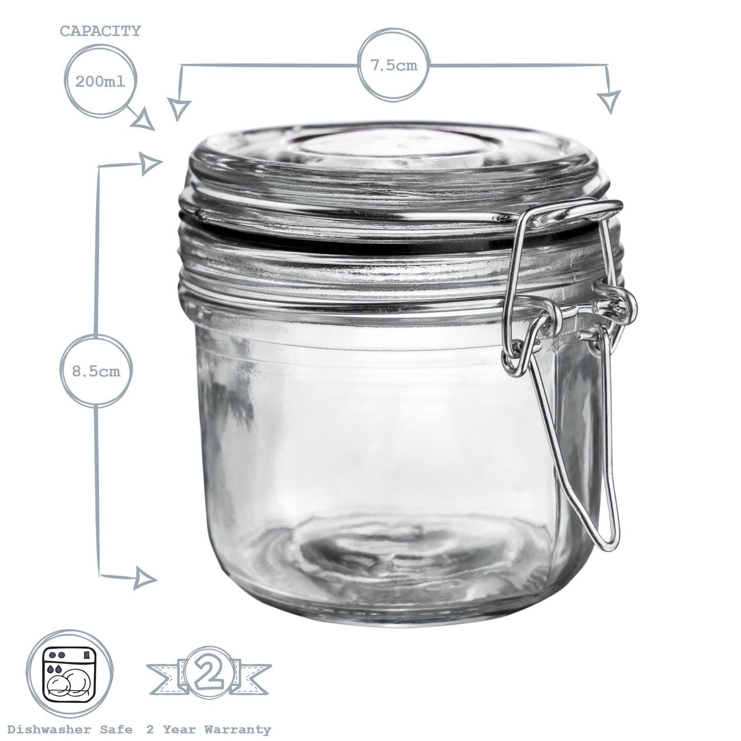 Argon Tableware Glass Storage Jar - 200ml - Black Seal