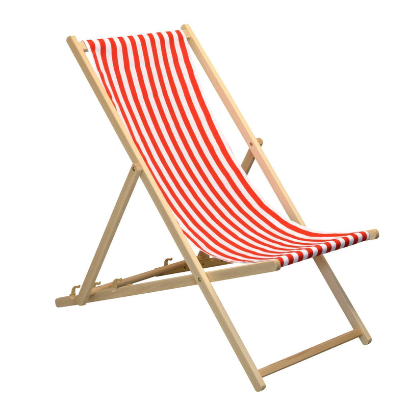Ideal for the garden - The Beach Deck Chair with Red and White Stripe Canvas