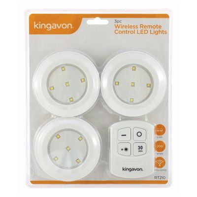 White 5 LED Remote Plastic Puck Lights - Pack of 3 - By Kingavon