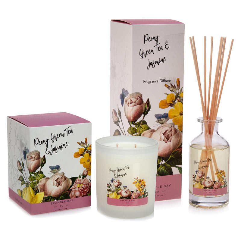 300g Peony, Green Tea & Jasmine Bath & Body Soy Wax Scented Candle - By Bramble Bay