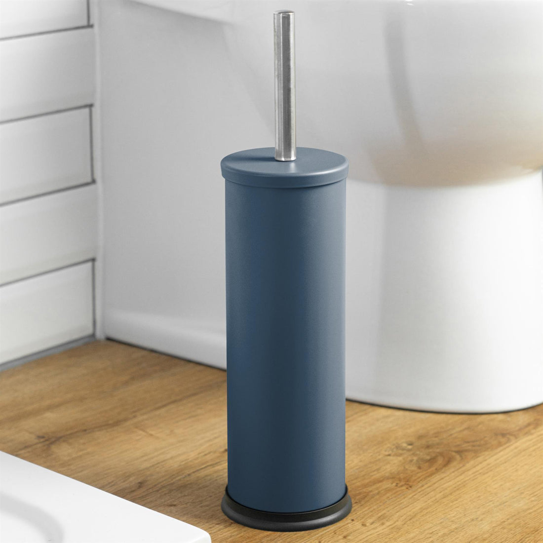 Harbour Housewares Steel Bathroom Toilet Brush &amp; Holder - Blue Matt