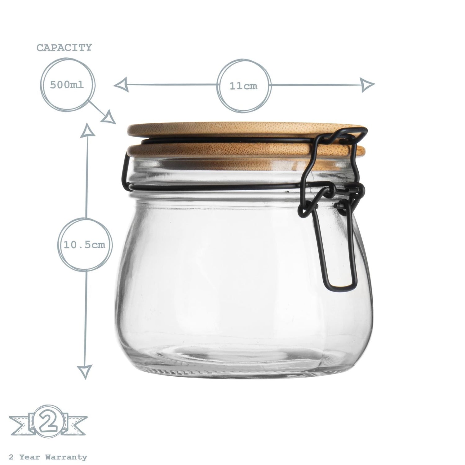 Argon Tableware Airtight Storage Jar with Wooden Lid - White Seal - 500ml
