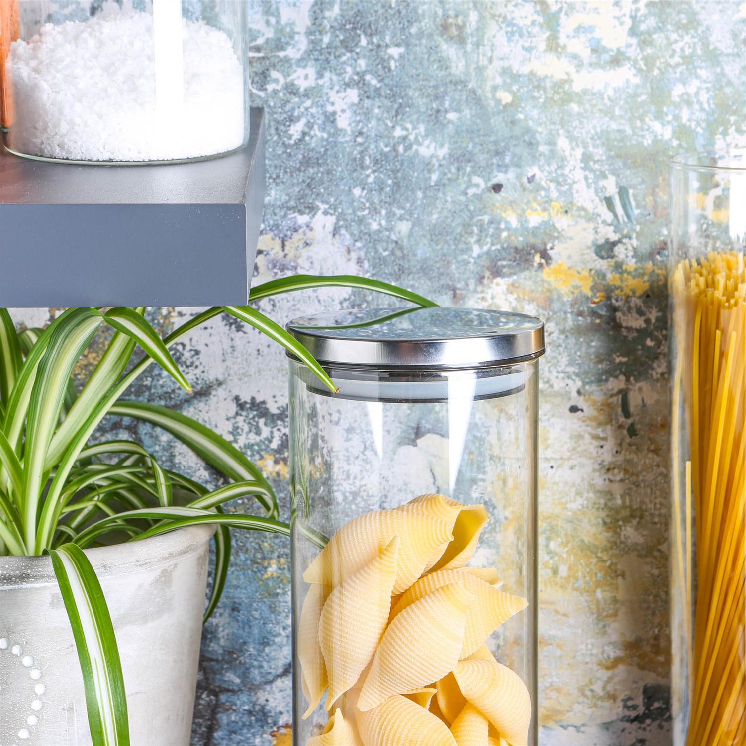 Glass Storage Jar with Metal Lid - 1.5 Litre - Silver