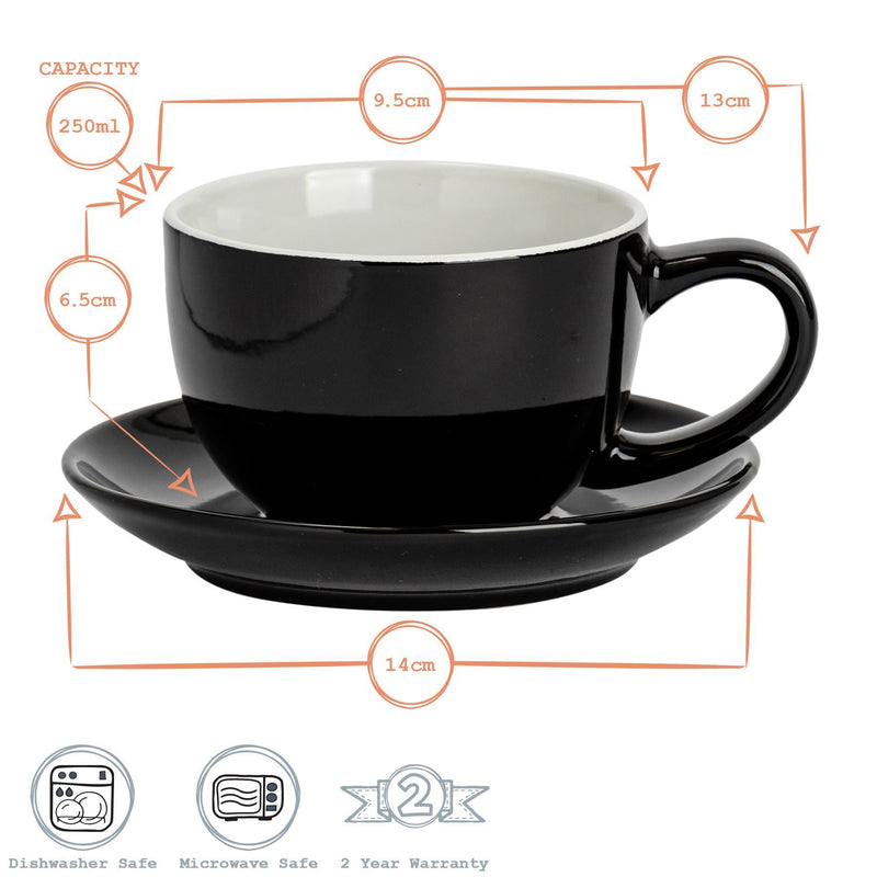 Argon Tableware Coloured Cappuccino Cup - Black - 250ml Dimensions